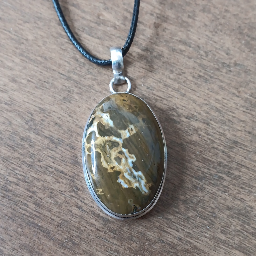 Hand Crafted Silver Necklace with Brown Stone